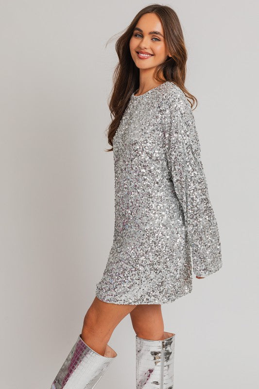 LE LIS Long Sleeve Sequin Mini Dress