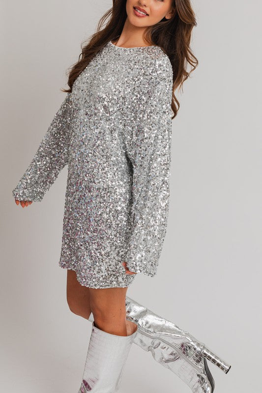 LE LIS Long Sleeve Sequin Mini Dress