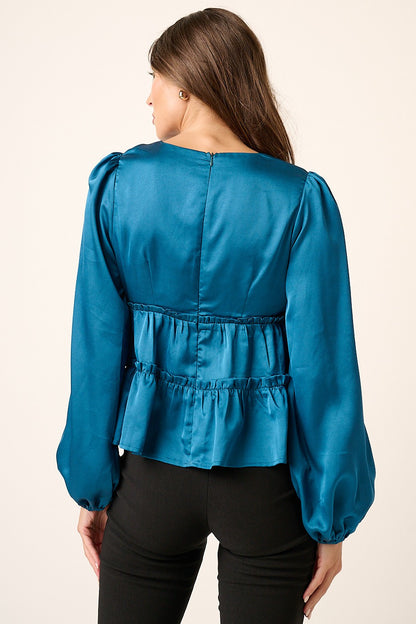 Mittoshop Satin Peplum Tier Blouse