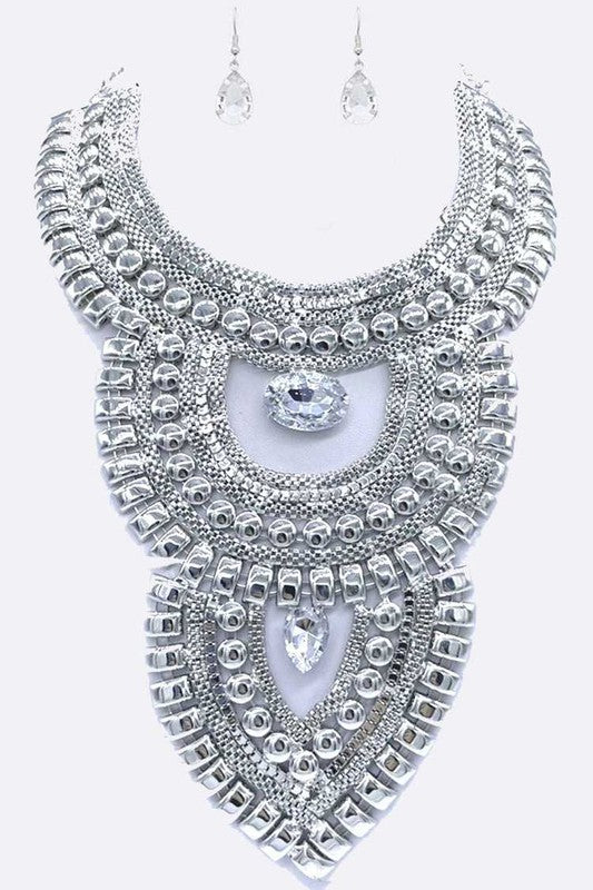 Bib Chain Crystal Statement Necklace Set