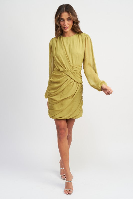 Long Sleeve Ruche Mini Dress