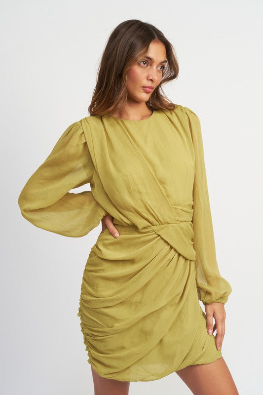 Long Sleeve Ruche Mini Dress