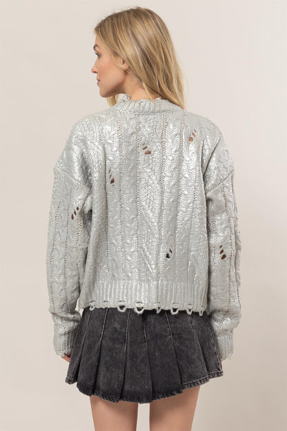 HYFVE Metallic Foil Cable Knit Sweater