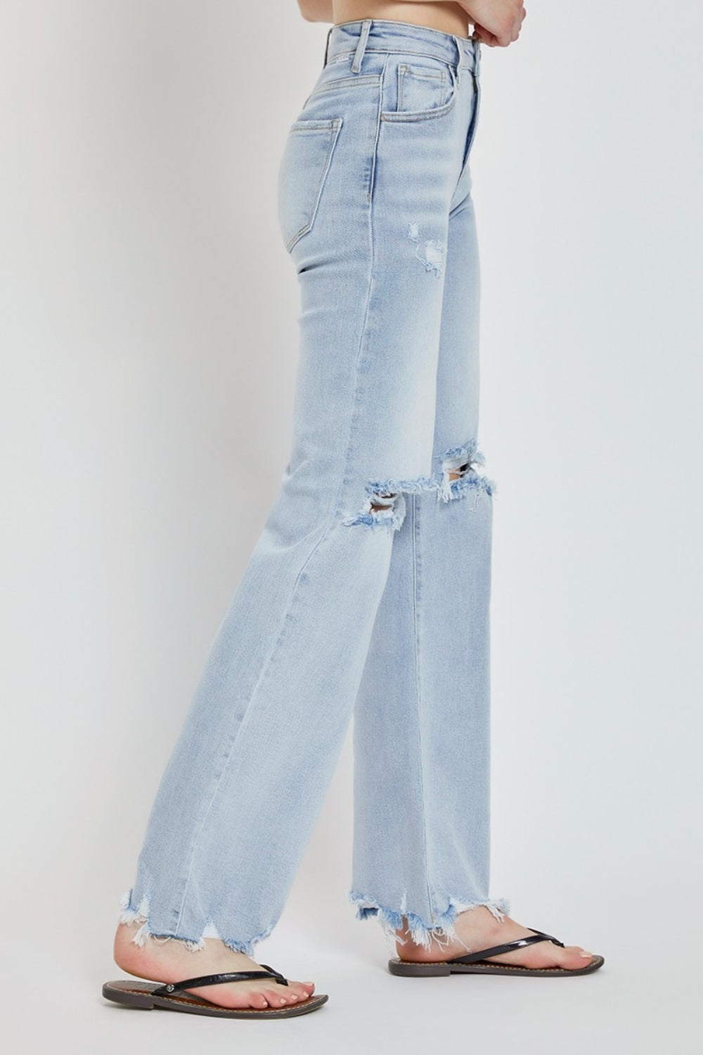 Risen- Full Size High Rise Distressed Wide Leg Jeans