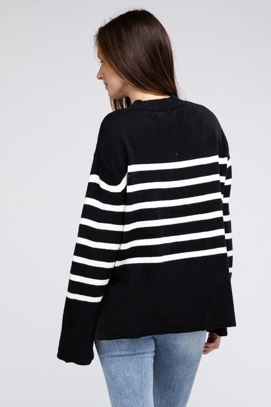 BiBi Oversized Ribbed Hem Stripe Sweater