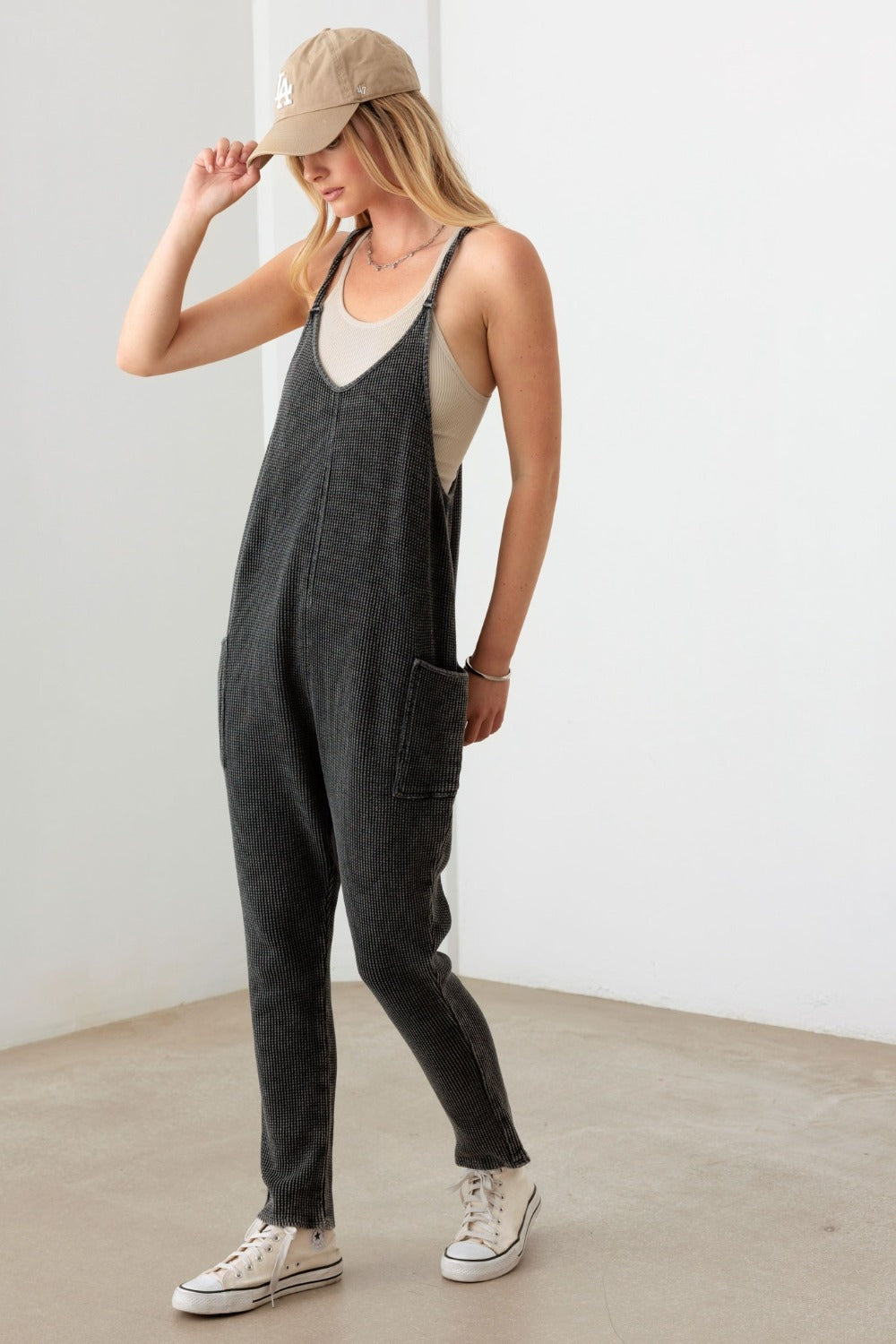 LE LIS Waffle Knit Overalls