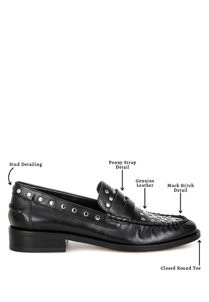 OGLAVIA Stud Embellished Leather Loafers