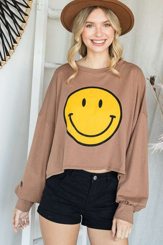 Jade By Jane Smiley Face Long Sleeve Crop Top