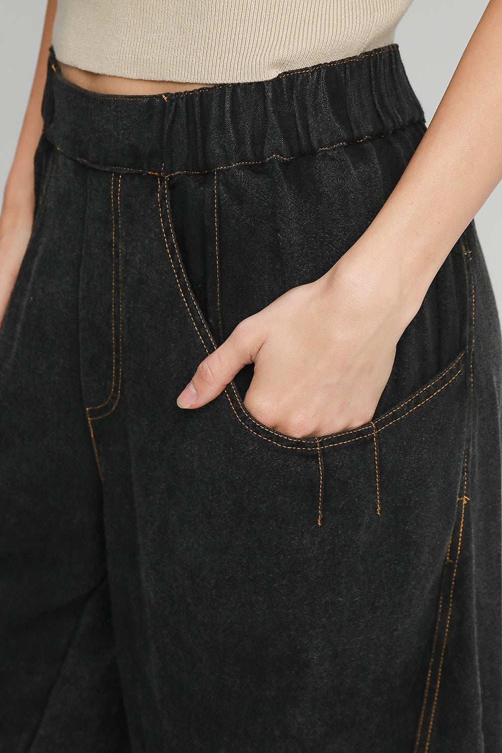 Umgee - Elastic Waist Baggy Fit Pants with Pockets