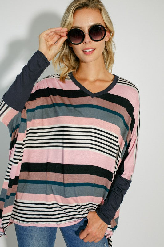 e Luna Multi Stripe Print Jersey Top