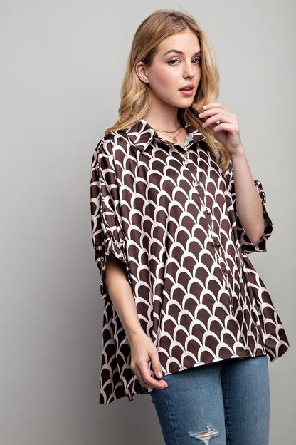 Sweet Generis - Satin Print Button Down Shirt