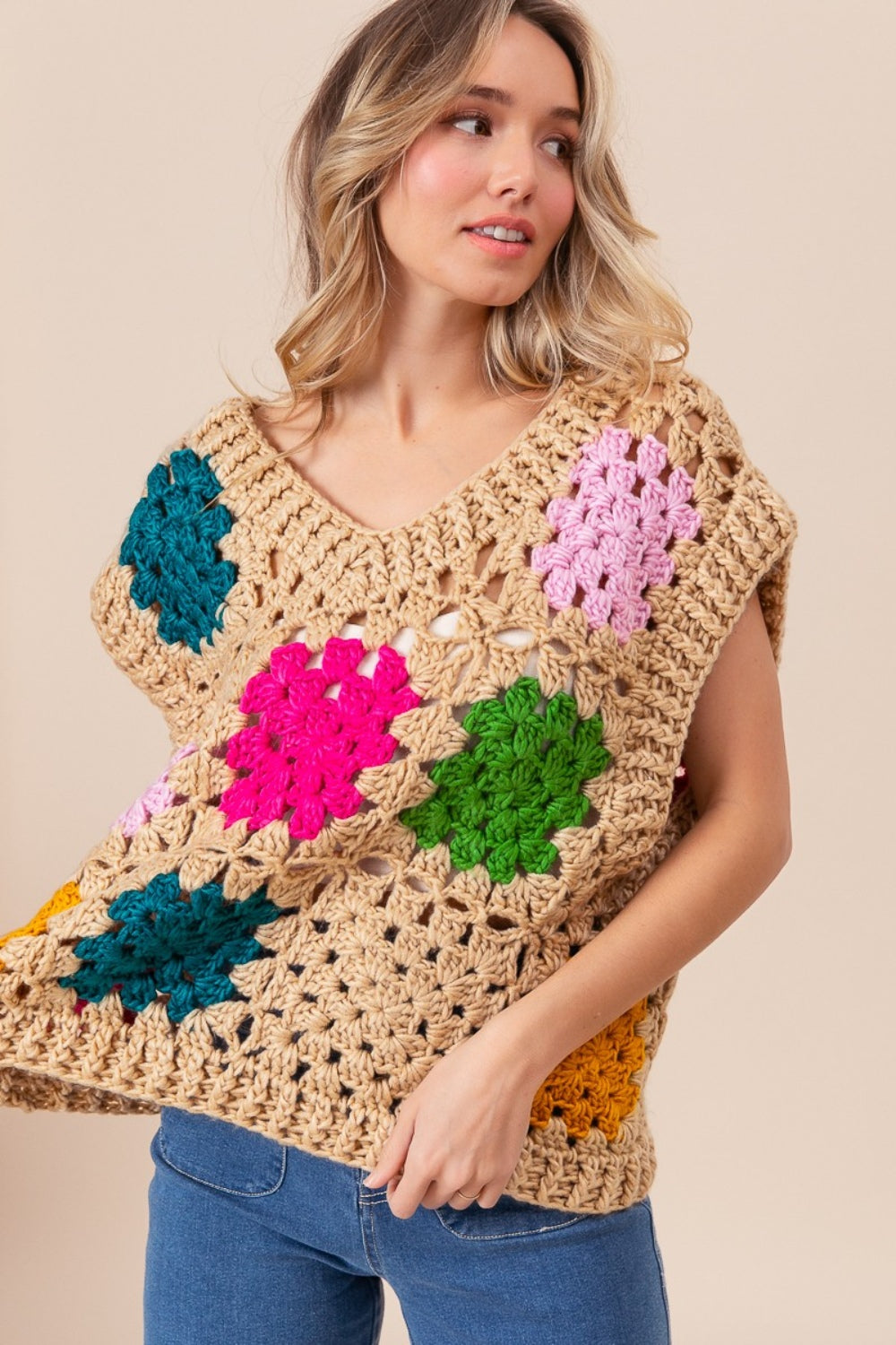 BiBi Granny Square Openwork Sweater