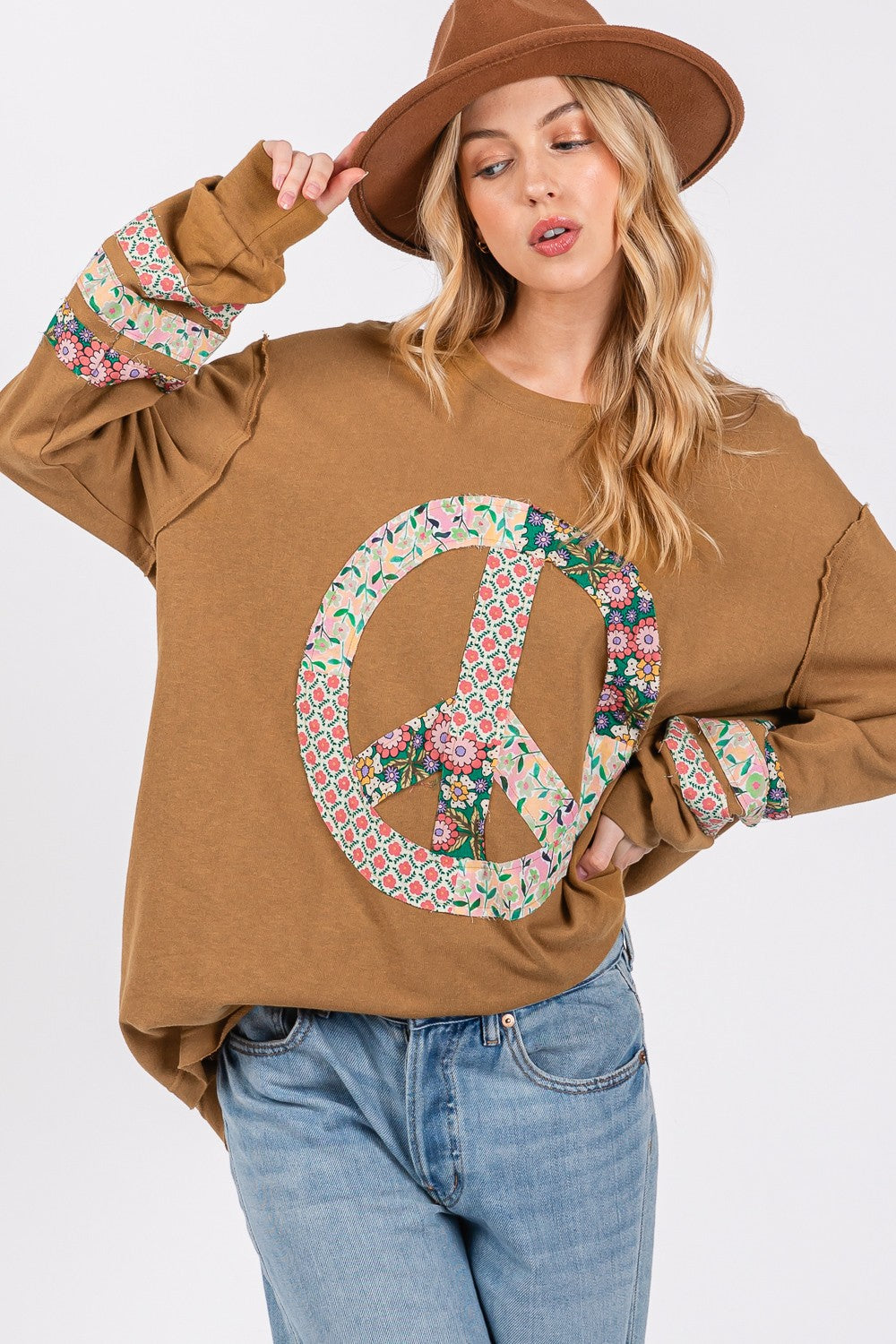 SAGE + FIG Floral Peace Applique Patch Top