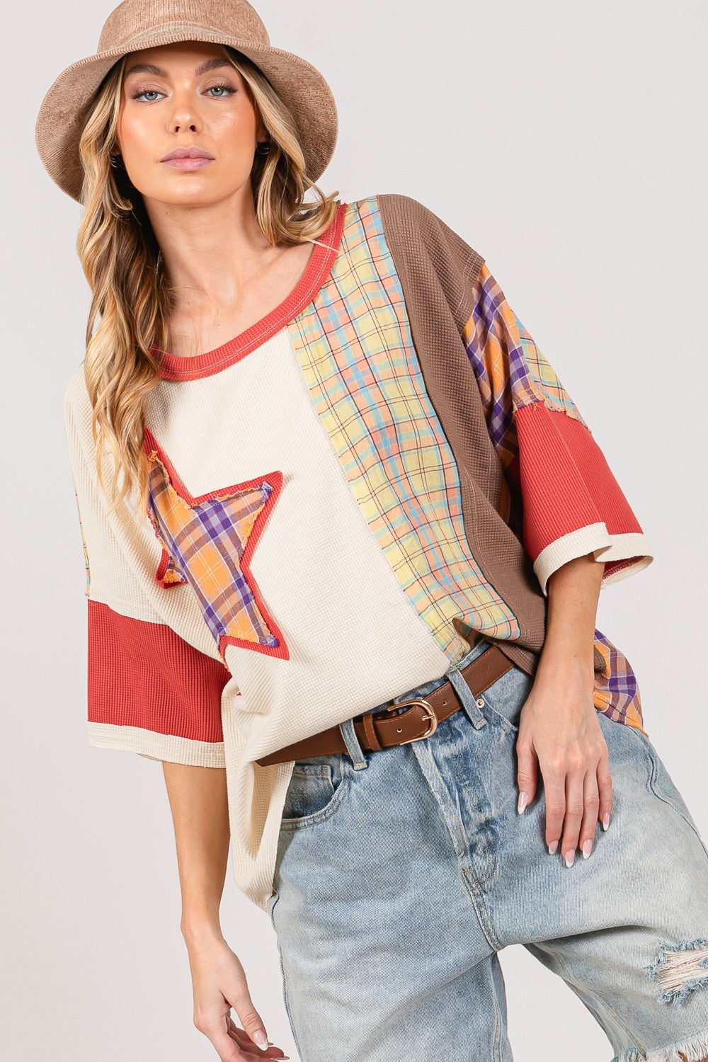 SAGE+FIG Plaid Star Patch T-Shirt