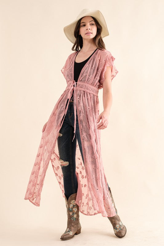 Sweet Generis Chiffon Embroidery Kimono Duster