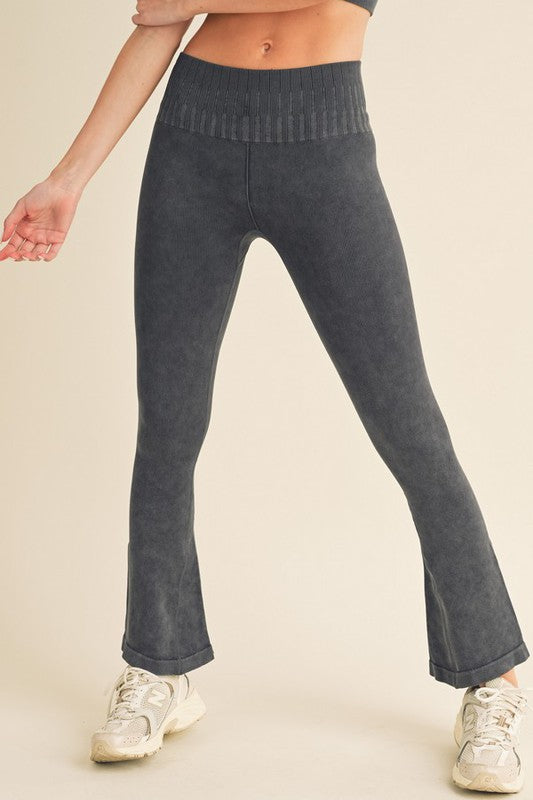 Yelete - Stone Washed Ribbed Yoga Pants