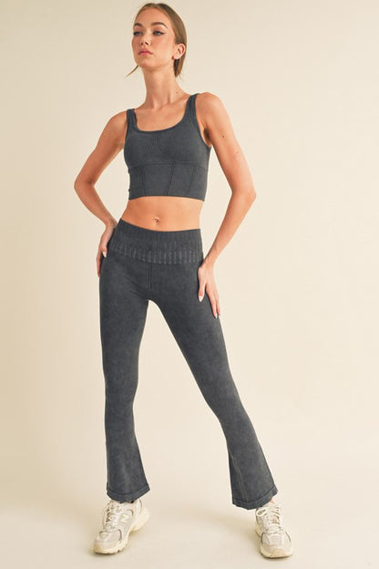 Yelete - Stone Washed Ribbed Yoga Pants