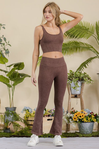 Yelete - Stone Washed Ribbed Yoga Pants