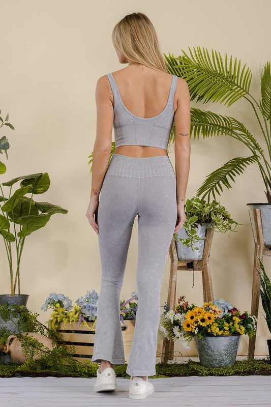 Yelete Stone Washed Ribbed Matching Yoga Set