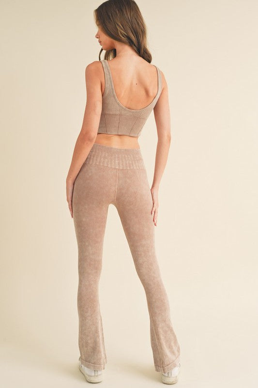 Yelete Stone Washed Ribbed Matching Yoga Set