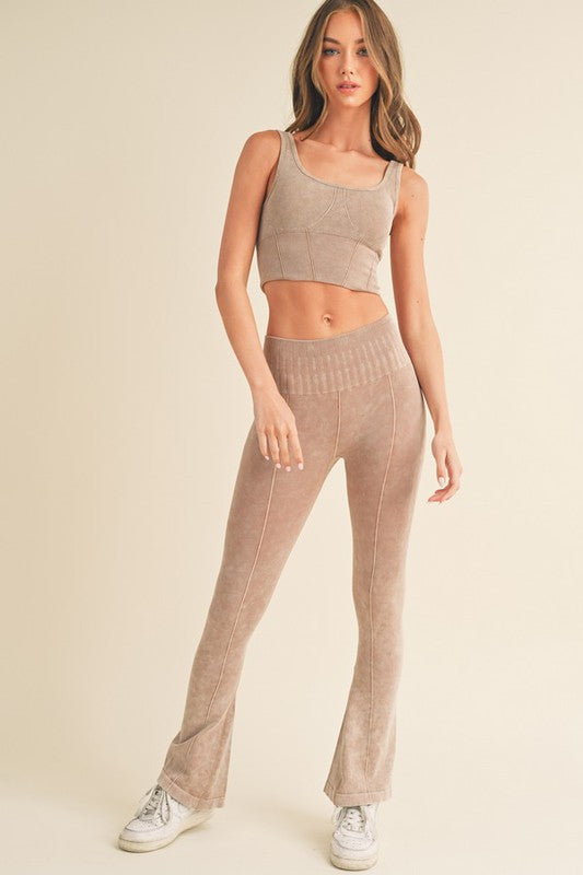 Yelete Stone Washed Ribbed Matching Yoga Set