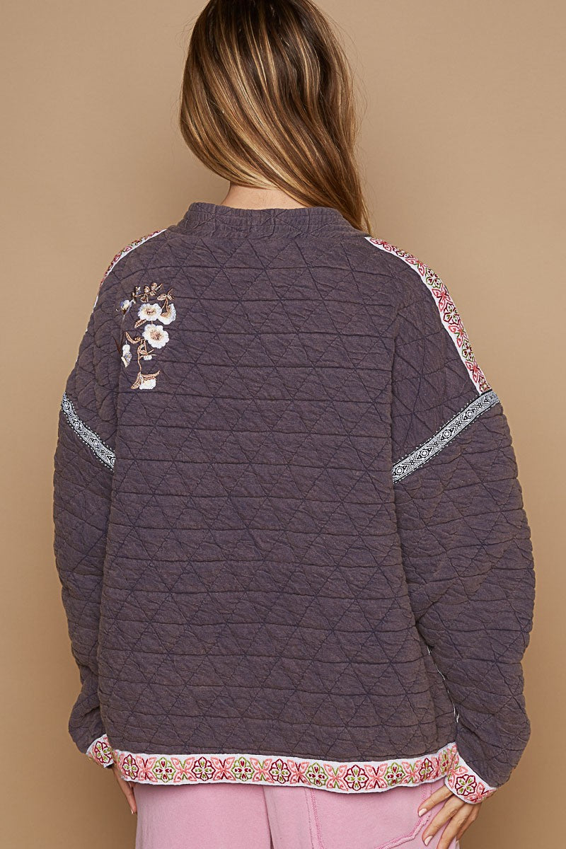 POL - Embroidered Open Front Long Sleeve Jacket