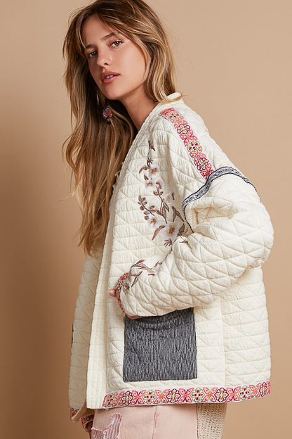 POL - Embroidered Open Front Long Sleeve Jacket