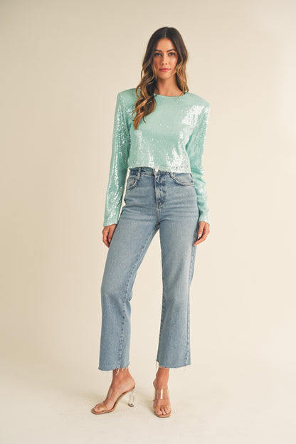 MABLE - Padded Shoulder Sequin Top