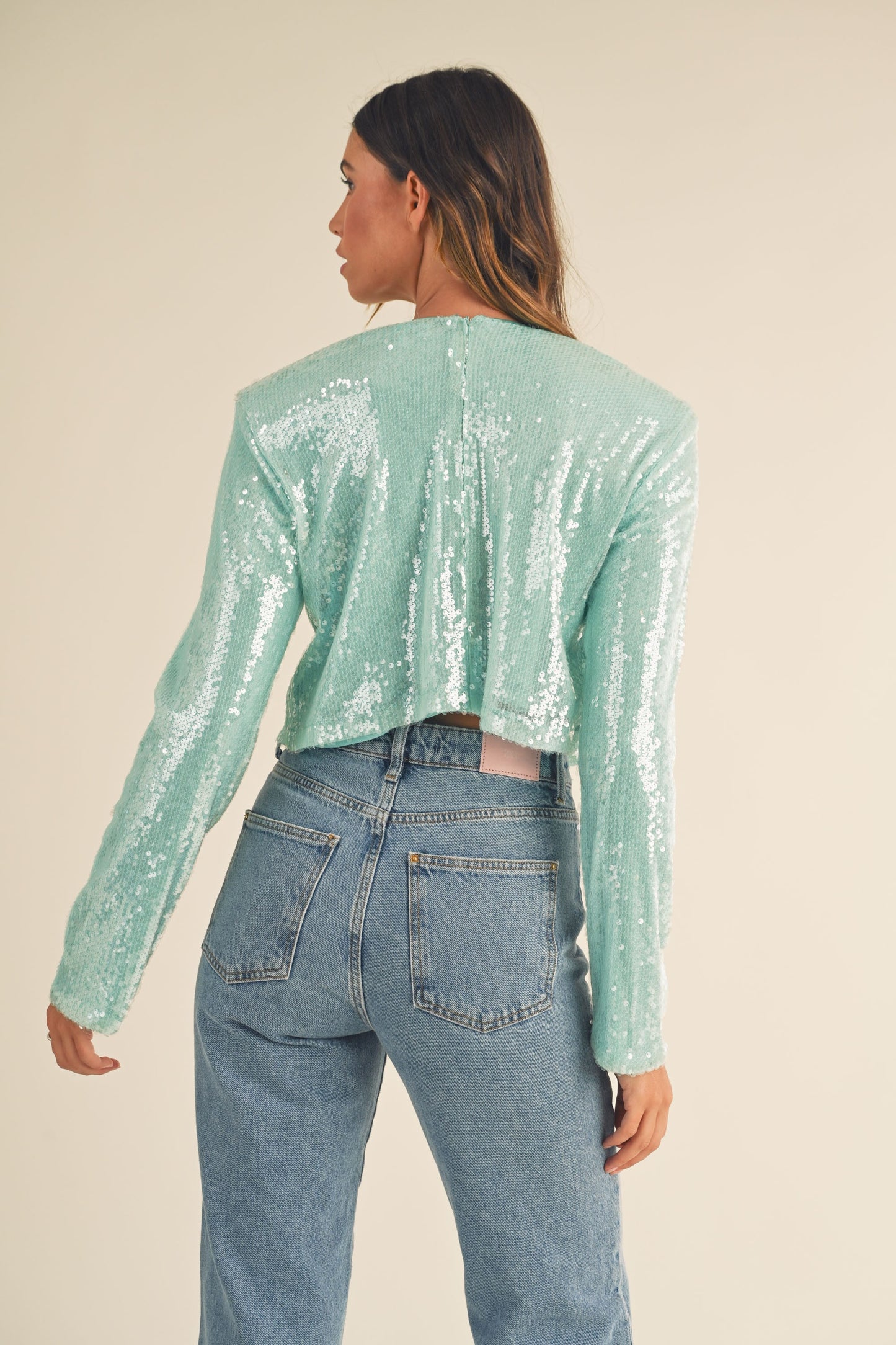 MABLE Shoulder Padded Sequin Top