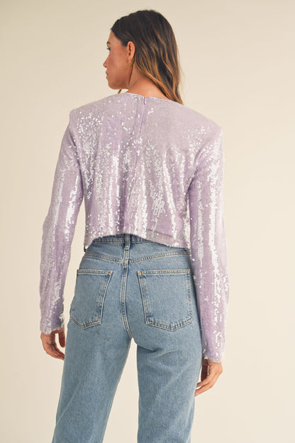 MABLE - Shoulder Padded Sequin Crop Top