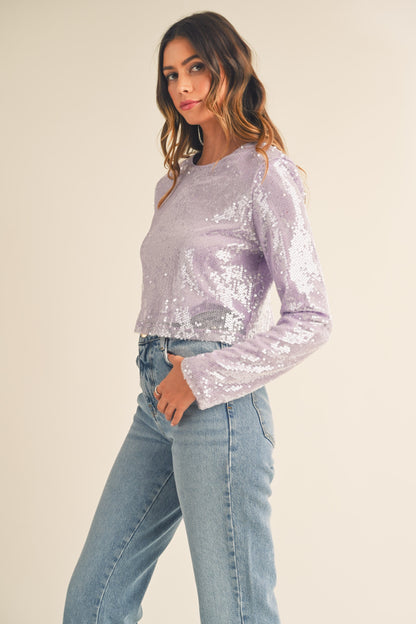 MABLE - Shoulder Padded Sequin Crop Top