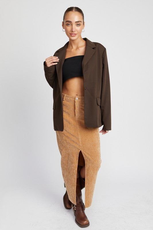 Corduroy Front Slit Mid Skirt