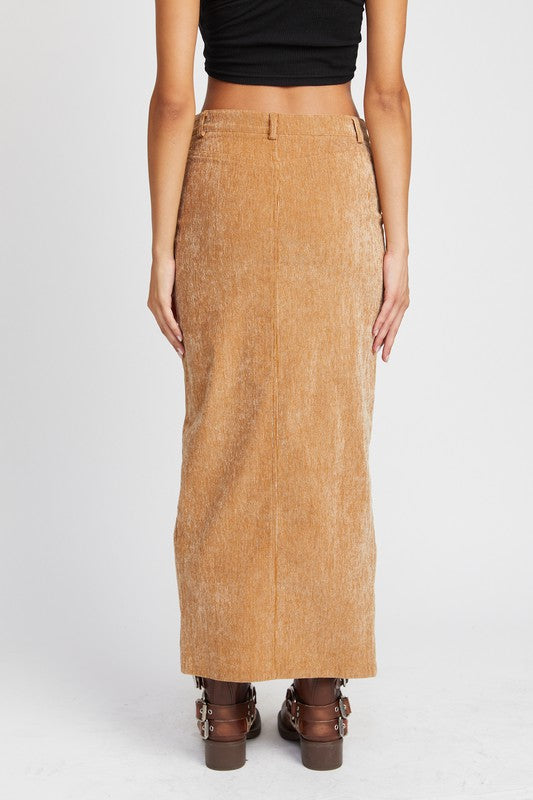 Corduroy Front Slit Mid Skirt