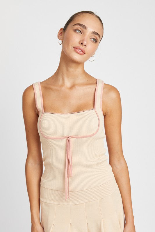 Ribbed Tank Top with Contrasted Seam