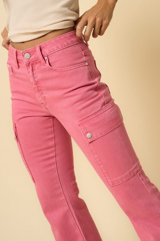 Color Cargo Slim Boot Cut Jeans