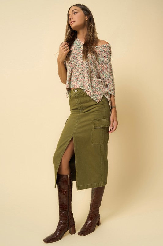 Color Cargo Midi Skirt