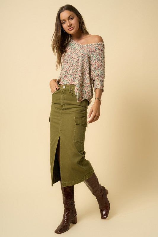 Color Cargo Midi Skirt