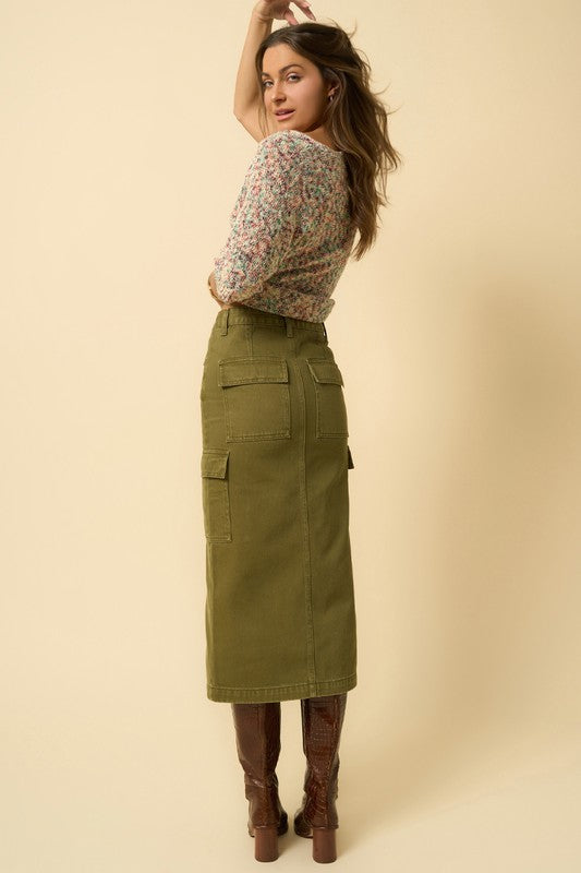 Color Cargo Midi Skirt