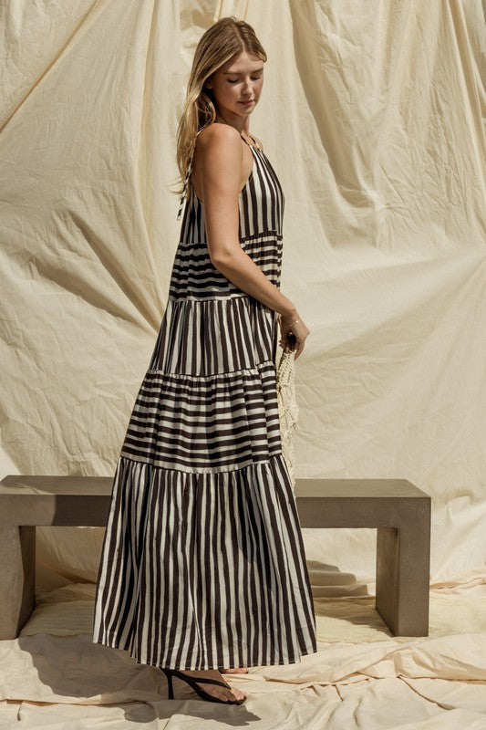 Gilli Striped Maxi Tiered Dress