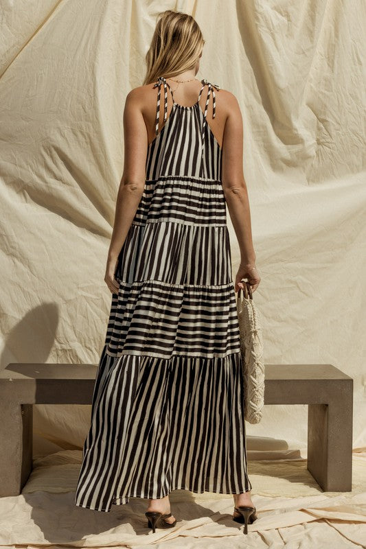 Gilli Striped Maxi Tiered Dress