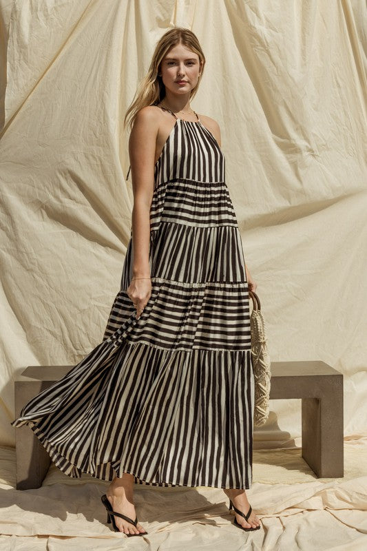 Gilli Striped Maxi Tiered Dress