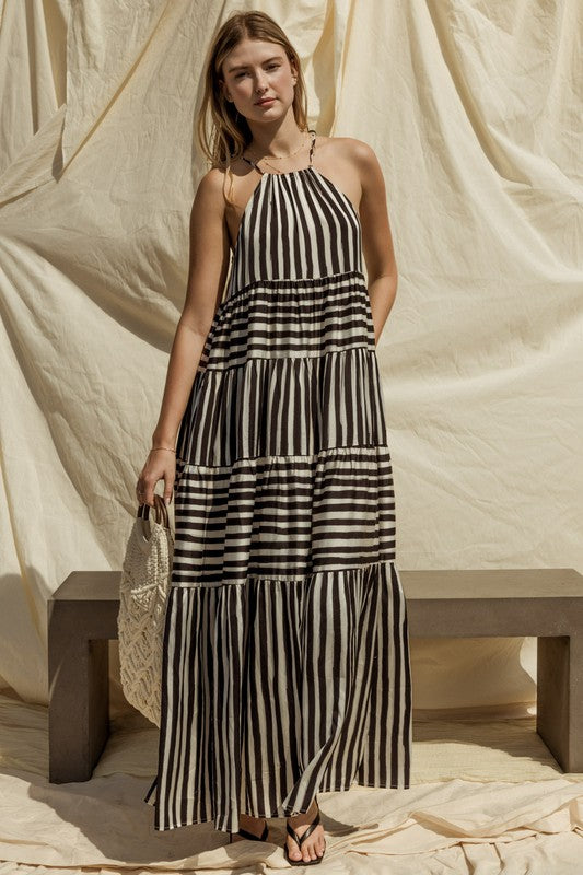 Gilli Striped Maxi Tiered Dress