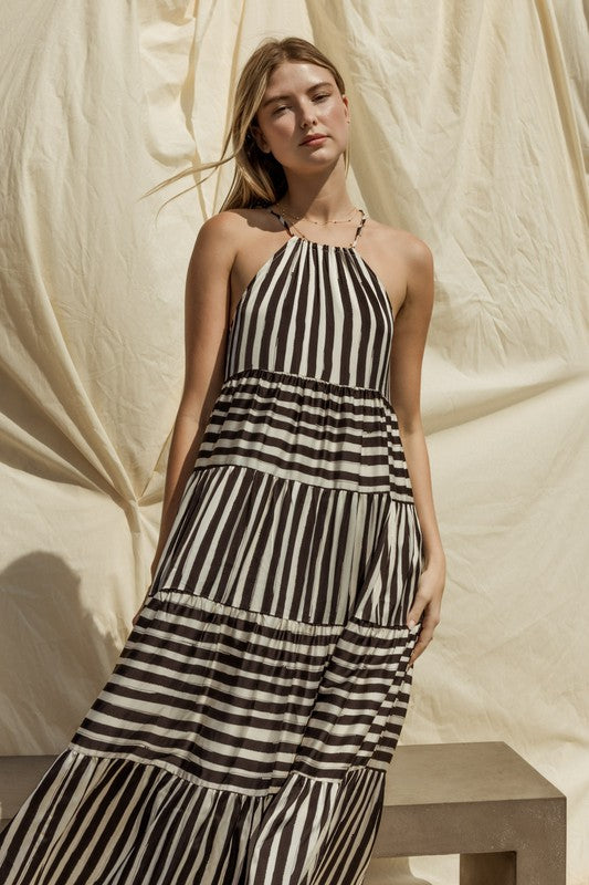 Gilli Striped Maxi Tiered Dress