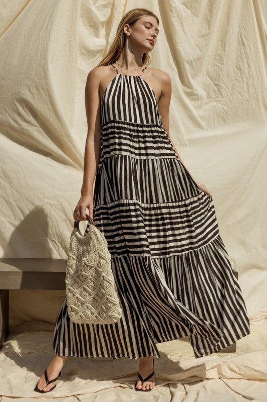 Gilli Striped Maxi Tiered Dress