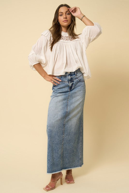 High Rise Flared Maxi Skirt