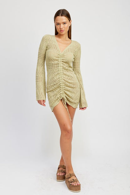 Ruche Crochet Mini Dress