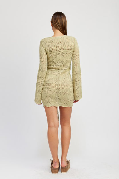 Ruche Crochet Mini Dress