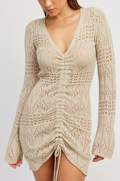 Ruche Crochet Mini Dress