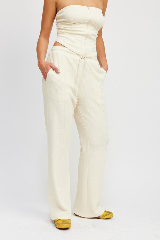 High Waist Pants with Drawstrings