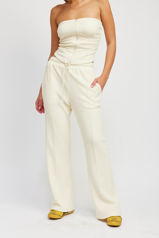 High Waist Pants with Drawstrings